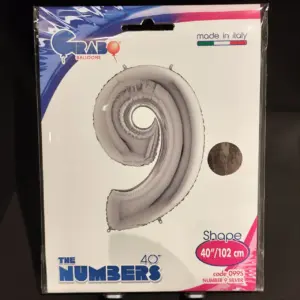 Кулька фольгована Цифра 9, срібло, 40", 100 см